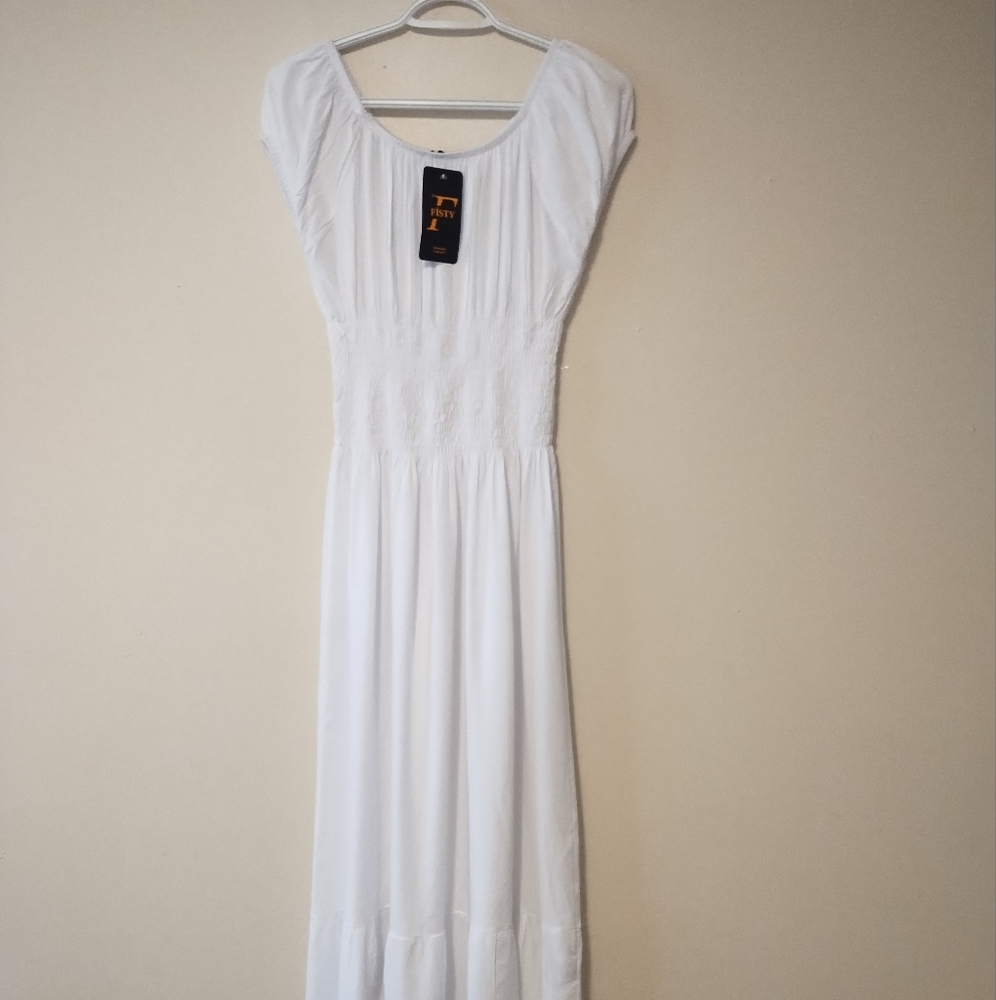 Luxurious White Maxi Dress 100% Cotton 100% Organic Cotton Fits XS -M - Picture 3 of 4
